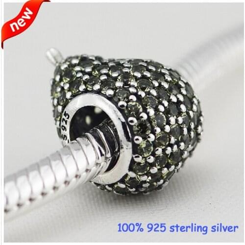 Fits Pandora Bracelets Pear Silver Beads with Light Green cubic zirconia Summer Style 925 Sterling Silver Charms DIY Wholesale