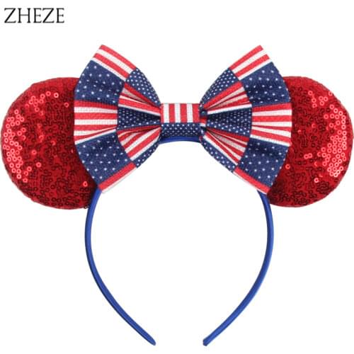 2021 NEW July 4th Striped Cotton/Denim Bow Hairband For Girls 5" Red/White/Blue Headwear Independence Day Party Hair Accessories