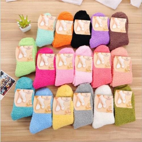 Candy Color Fluffy Socks Warm Sock Plush Floor Sleep Sock Coral Fleece Socks