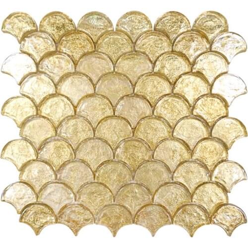 Fish scale luxury gold glass mosaic tile DIY wallpaper for bar decoration