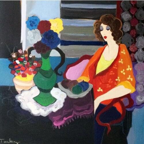 Hand Painted Decorative Wall Art Oil Painting on Canvas Abstract Painting Woman Thinking for Home Room Wall Decor Figure