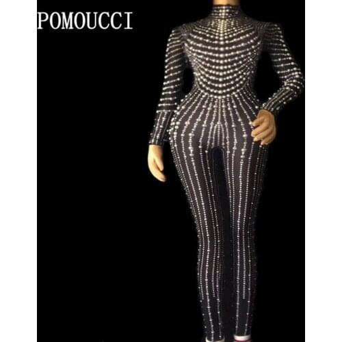 Sexy Sparkly Pearls Jumpsuits Rhinestones Stretch Bodysuit Performance Party Celebrate Luxurious Shining Costume Outfit Wear
