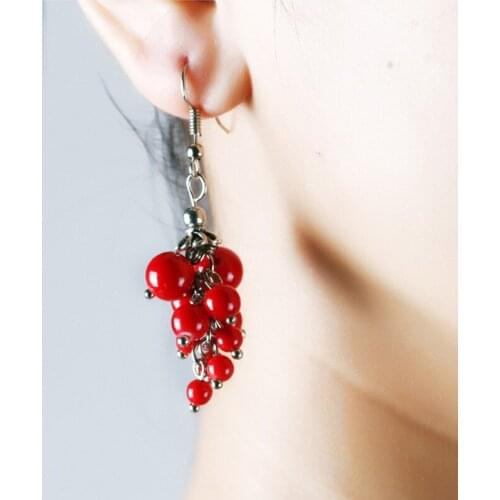 WEIYU Ethnic Earrings Original Handmade Imitated Stone Beads Drop Earrings Vintage Cluster Synthetic Red Coral Dangle Earrings
