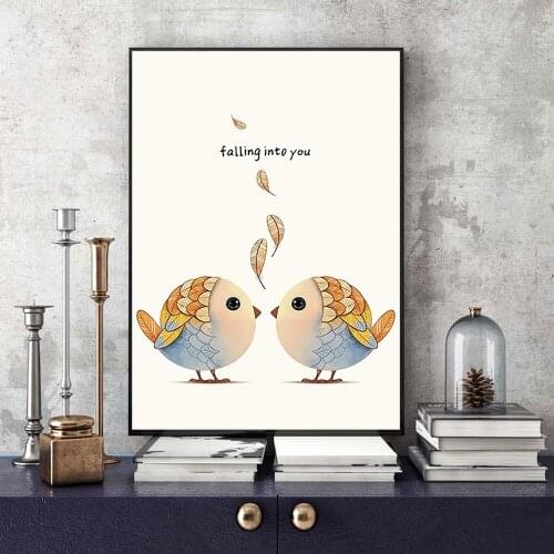 Nordic small fresh love birds Painting Wall Art Painting Decorative Wall Pictures Living Room Decor ChristmasGifts No Frame