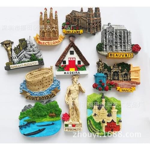 World Tourist Souvenir France Germany Laos Spain Hungary Norway Lapland Madeira Statue of David Resin Fridge Magnet Travel Decor
