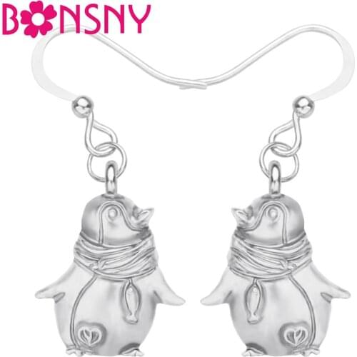 Bonsny Alloy Antique Sliver Plated Lovely Penguin Earrings Ocean Animal Dangle Drop Jewelry For Women Girls Kids Fashion Gift