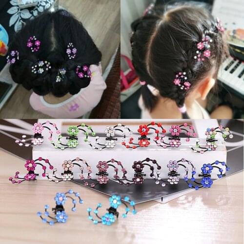 6Pcs /Pack Crystal Rhinestone Flower Hair Claw Hairpins Hair Accessories Ornaments Hair Clips Hairgrip for Kids Girl