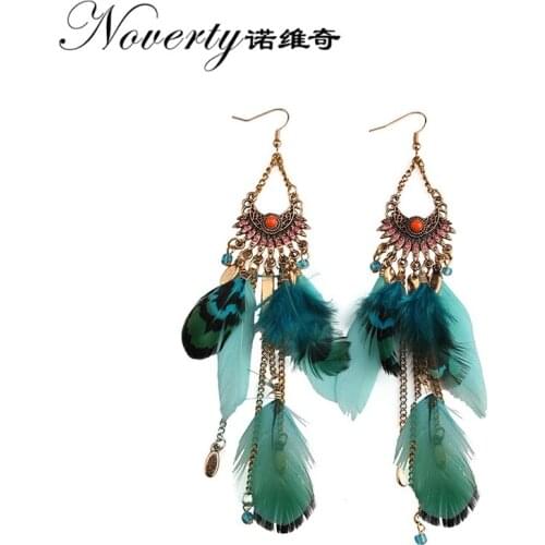 2019 New Retro Unique Bohemia Feather Tassels Long Earring Womens Fashion Jewelry Accessories Gifts