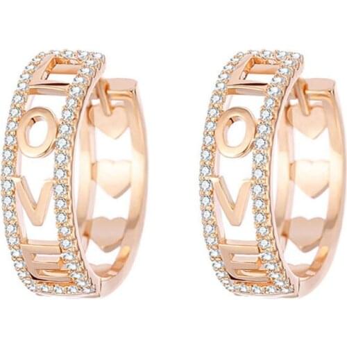 Womens LOVE Hoop Piercing Round CZ Earrings Gold Silver Color Female Jewelry Accessories Wedding Earrings Gift