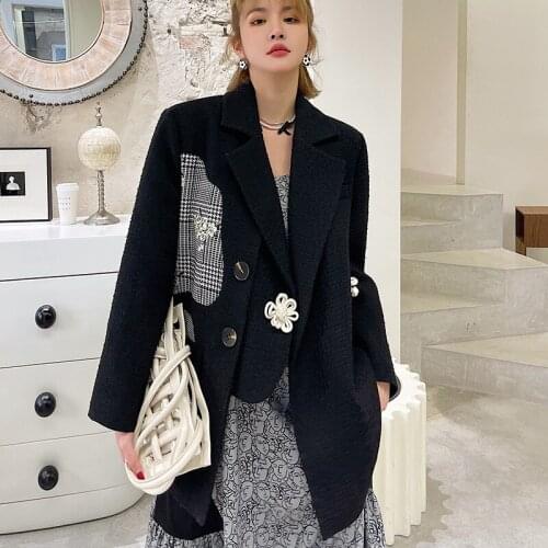 2021 Spring Autumn Womens Irregular Loose Design Sense Fashion Loose Blazer High Street Appliques Single-breasted Blazers