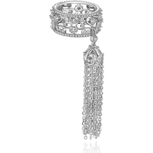 Luxury Engagement Ring For Women Wedding Band Zircon Silver Color Crystal Long Tassel Rings For Women Zk30