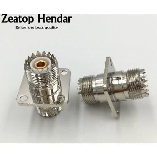 2Pcs Brass UHF Female to Female Jack with 4 Hole 25.4mm Flange Plug RF Coaxial Straight Adapter UHF F/F Connector