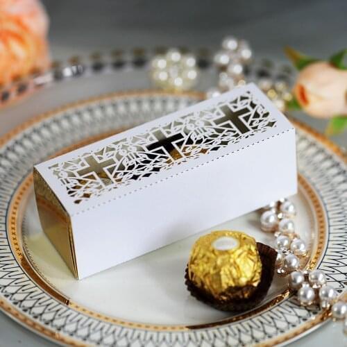 20Pcs/Lot Cross Lace Out Love Heart Laser Cut Paper Candy Boxes Gold silver white pink Gift Bag Wedding Baby Shower Party Favor