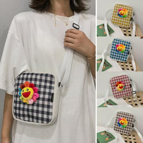 2019 New Women Canvas Handbag Shoulder Lady Cute Sunflower Plaid Cross Body Bag Tote Messenger Satchel Purse
