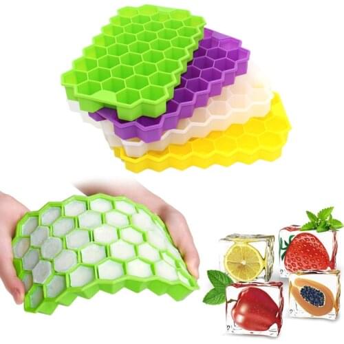 37 Cavity Honeycomb Ice Cube Tray with Removable Lids Food Grade Flexible Silicone Ice Cube Mold BPA Free for Whiskey Cocktail