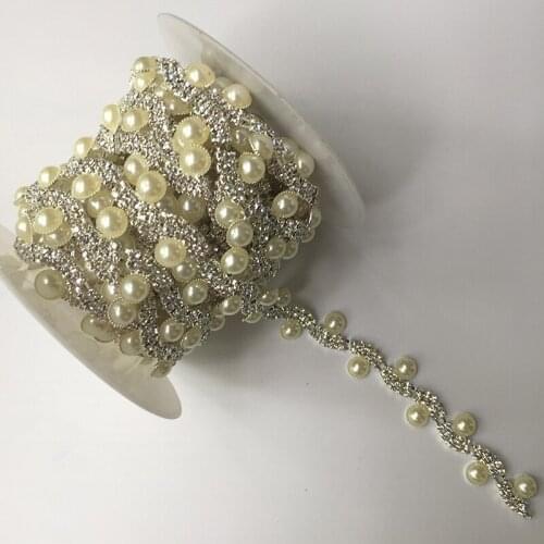 5Yds Wedding Pearl Rhinestone Applique Trimming Chain Rhinestone Belt Sewing Rhinestone Trim Crystal Accessories Home Decoration