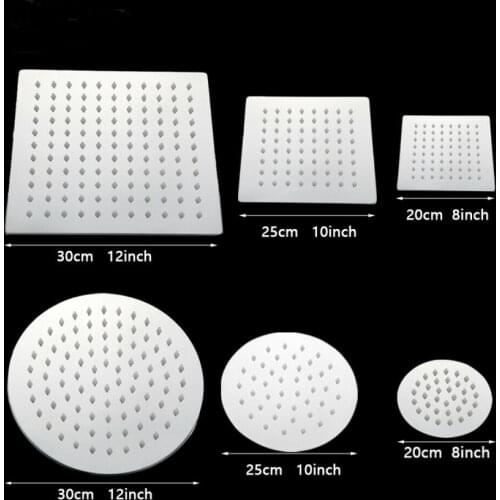 8/10/12 inch Round Square Stainless Steel Ultra-thin Showerhead Bath Rainfall Shower Head Chrome Finish Rain Shower for Bathroom