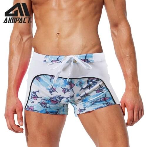 AUSTiNBEM Swim Trunks for Men Hawaiian Beachwear Shorts New Sexy Square Leg Swimwears Summer Pool Bathsuit By Aimpact AM8101