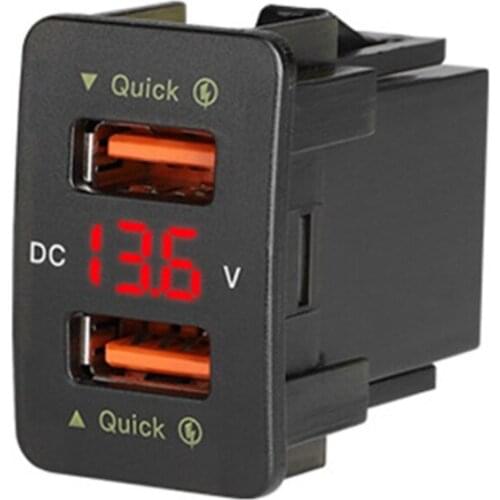 Dual-USB Automotive Charger QC3.0 Phone Fast Charge Automatic Adapter LED Voltmeter Socket Compatible with-Honda 12-24V