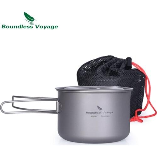 Boundless Voyage Outdoor 800ml Titanium Pot with Lid Handle Camping Hiking Picnic Bowl Folding Tableware