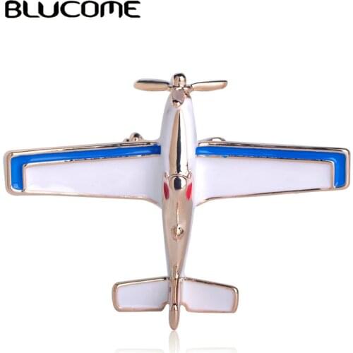 Blucome Fashion Airplane Aircraft Shape Brooch Gold Color Enamel Jewelry Pins Kids Boys Party Gifts Bag Suit Clothes Accessories
