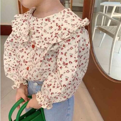 Cultiseed Baby Girls Cute Sweet Ruffled Peter Pan Collar Floral Print Lantern Sleeve Birthday Party Shirts Children Kids Blouses