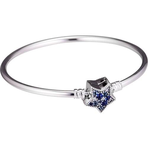 Genuine 925 Sterling Silver Moments Silver Bangle Bright Star Clasp Bracelets Bangles for Women DIY Charms Jewelry pulseras