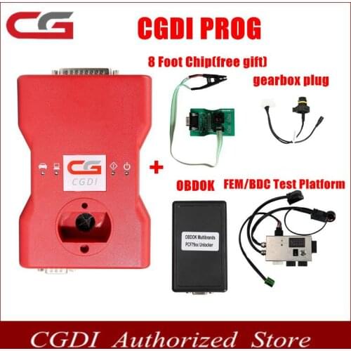 CGDI Prog For BMW Auto key programmer+OBDOK Multibrands PCF79XX+8 Foot chip+FEM/BDC TEST PLATFORM+Gearbox plug for BMW