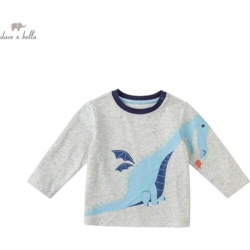 DBA18716 dave bella autumn baby boys casual cartoon print T-shirt children tops kids boy fashion tees