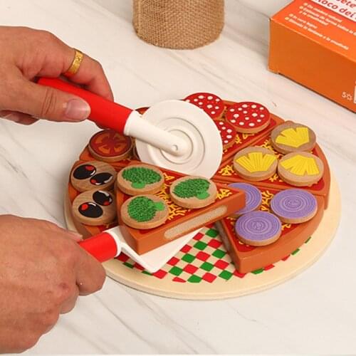 Wooden quality cut and cut to see pizza cakes Childrens cake kitchen play house simulation toys childrens chef toys