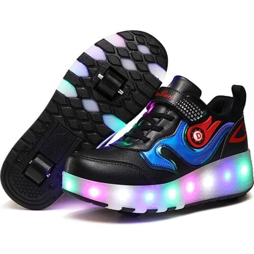 Children LED Light Sneakers Two Wheel Boys Girls Roller Skate Casual with Roller Kids Girl Sport Shoes USB Charging size 27-43