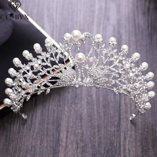 CC Tiaras And Crowns Romantic Swan Shape Crystal Pearl Hollow Design Wedding Hair Accessories For Bride Engagement Jewelry XY027