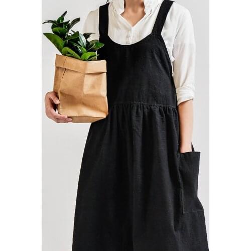 Korean style cotton and linen art apron kitchen flower shop sleeveless cooking baking high-end cafe gardening anti-fouling apron