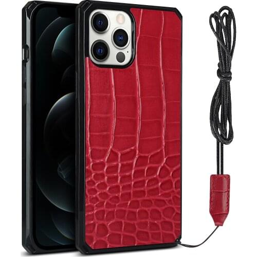 For iPhone 12 Mini / iphone12/ 12pro/ 12 pro max Flip Cover Crocodile pattern Leather Coque with lanyard Phone Cases Accessory