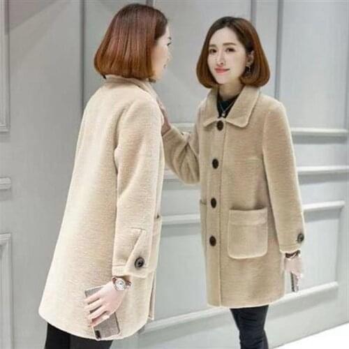 Cashmere Coat Womens 2019 Winter New Lambs Faux Fur Lined Suede Jacket Pretty Coat Ladies Windbreaker Outwear