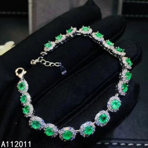 KJJEAXCMY Fine Jewelry 925 Sterling Silver inlaid gemstone Emerald vintage women new hand bracelet support test hot selling