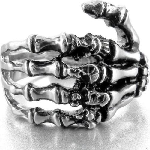 Retro Gothic Silver Color Skeleton Index Finger Ring Punk Cool Mens Ring Nightclub Jewelry Accessories