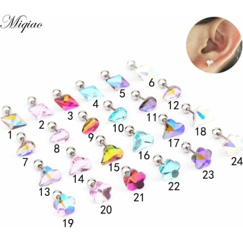 Miqiao 2pcs Hot Selling Multi-color Zircon Love Flower Drop-shaped Straight Rod Ear Bone Nails Exquisite Piercing Jewelry