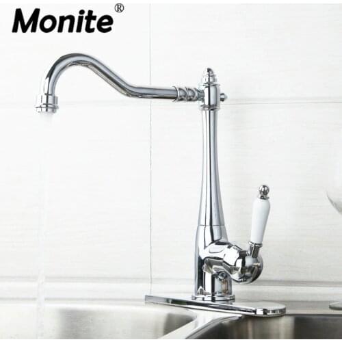 Monite Brass Kitchen Swivel Chrome Spout Ceramic Handle Cover Plate Hose 84855724 Sink Water Tap Vessel Faucet Mixer Tap