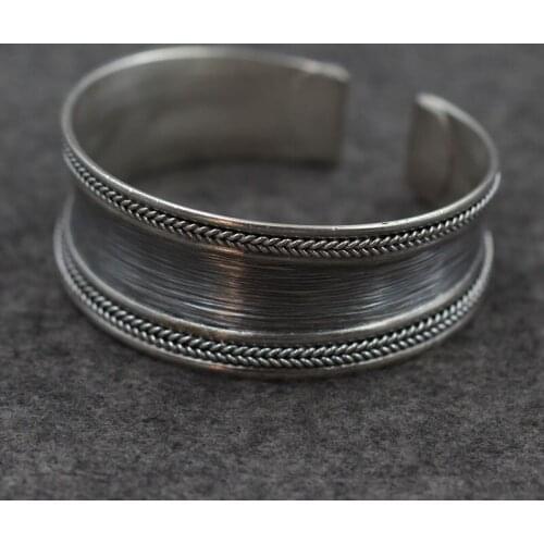 Retro Thai Silver S925 Sterling Silver Hemp Lace Thailand Chiang Mai Handmade Silver Men And Women Open Ended Bangle Wholesale