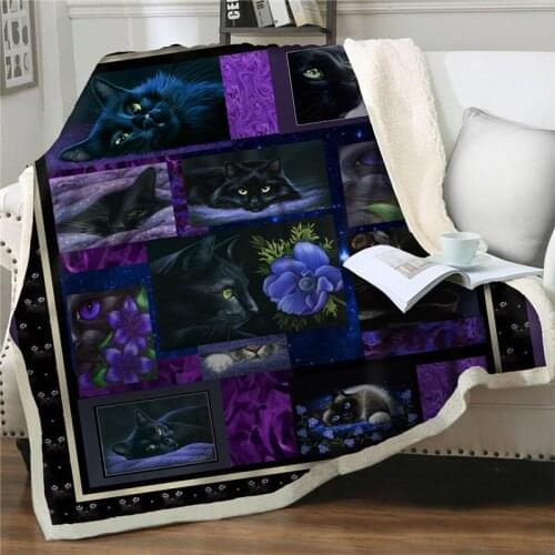 Soft Warm Comfortable Wrap throw thicken Blankets Dream flower black cat Blanket Sheet Bedspread Home textiles weighted blanket