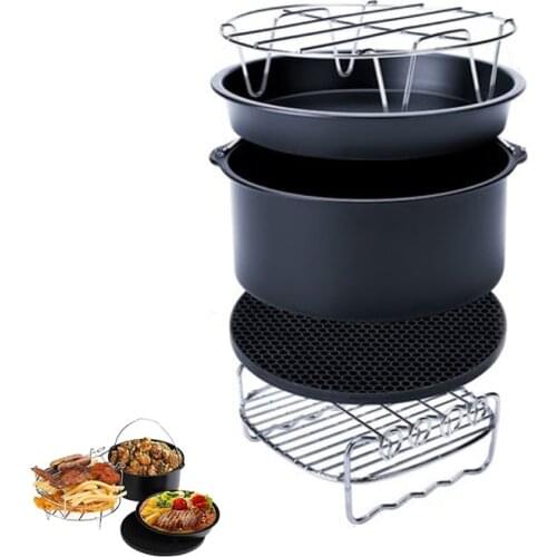 5 In 1 Air Fryer Accessories 7 Inch Set Kit for Baking(Cake Barrel/Pizza Pan/Silicone Mat/Steel Metal Holder/Skewer Rack)