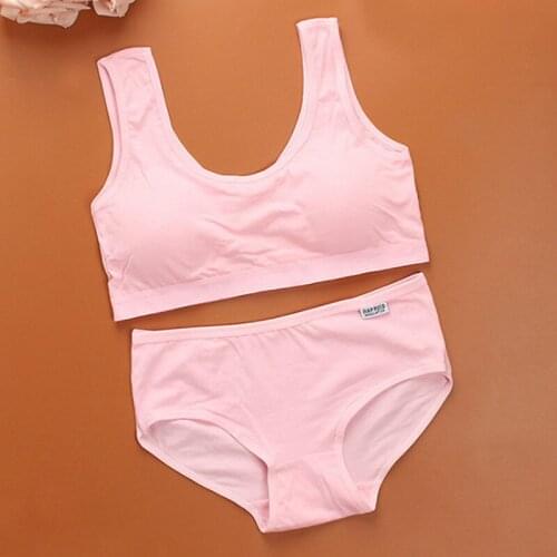 Teenagers Girls Underwear Kids Bra Set Cartoon Young Girls Training Bras Wireless Bra Cotton Underpants