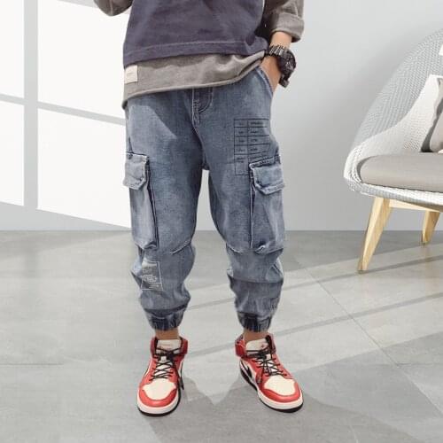 Autumn Winter Boys Jeans Multi-pocket Cargo Pants Denim Overalls Harem Jeans 4 5 6 7 8 9 10 11 12 13 Years Boys Childrens pants