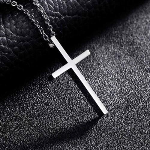 Titanium Steel Cross Pendant Necklace For Men Women Minimalist Jewelry Male Female Prayer Necklaces Chokers Silver Color Gift