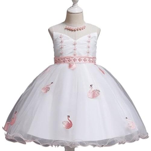 Flower Girl Dresses For Party And Wedding Child Birthday Dress Beaded Embroidery Flamingo Princess Dress Christmas Kids Clothes