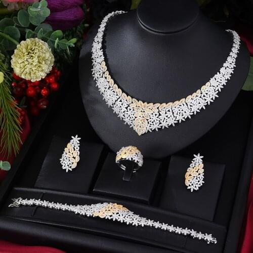 Luxury African Dubai Indian Necklace Earring Bracelet Ring jewelry sets Multicolor Cubic Zirconia parure bijoux femme Noble Gift