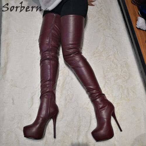 Sorbern Dark Blue Thigh High Boots For Women High Heels Stilettos Platform Shoes Ladies Custom Girls Shoes Womens Platform Heels