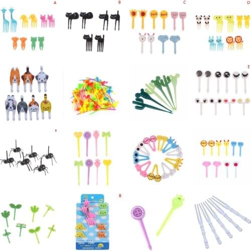 New4-100pcs Mini Animal Farm Cartoon Food Picks Children Snack Cake Dessert Food Fruit Forks Lunch Bento Accessories Party Decor
