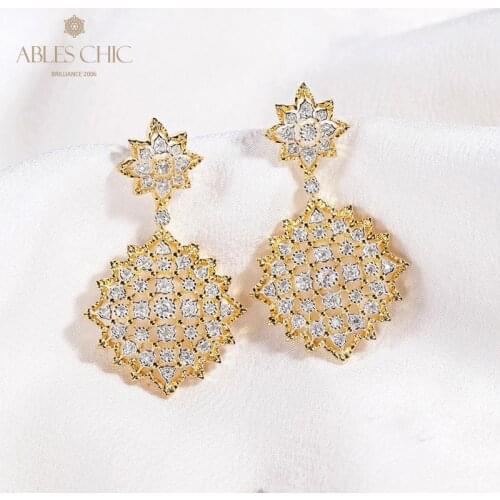 925 Sterling Silver Paved CZ Gold Drop Earrings Vintage Zircon Stud Earring Renaissance Premium Craftsmanship Fine Jewelry